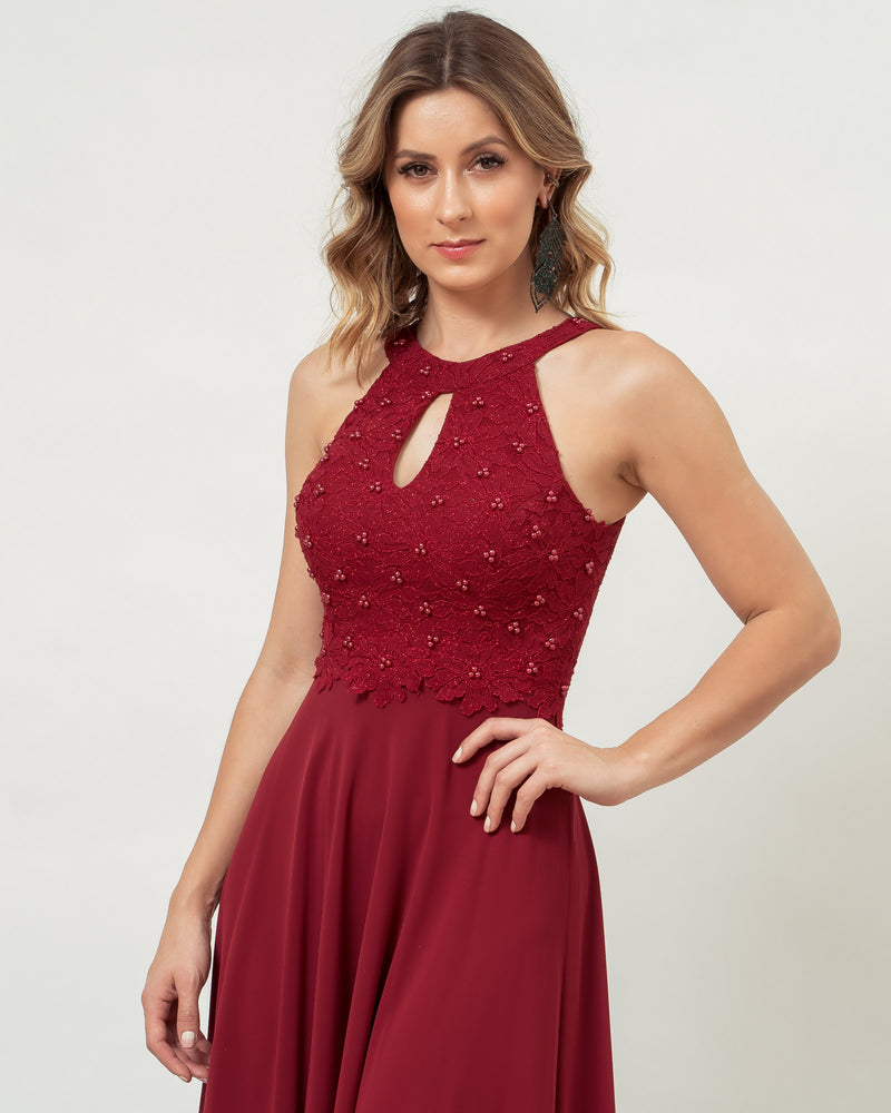 VESTIDO LONGO COR MARSALA - SOPHIA - cod. 397