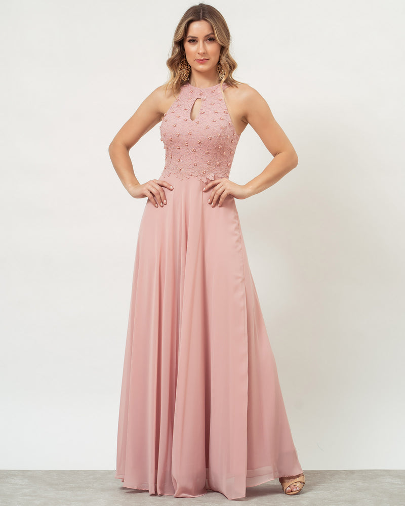 VESTIDO LONGO COR ROSÊ - SOPHIA - cod. 397