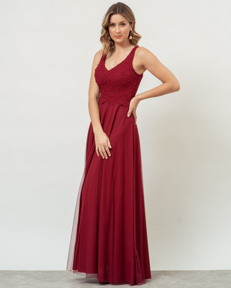 VESTIDO LONGO COR MARSALA - MILLIE - cod. 389