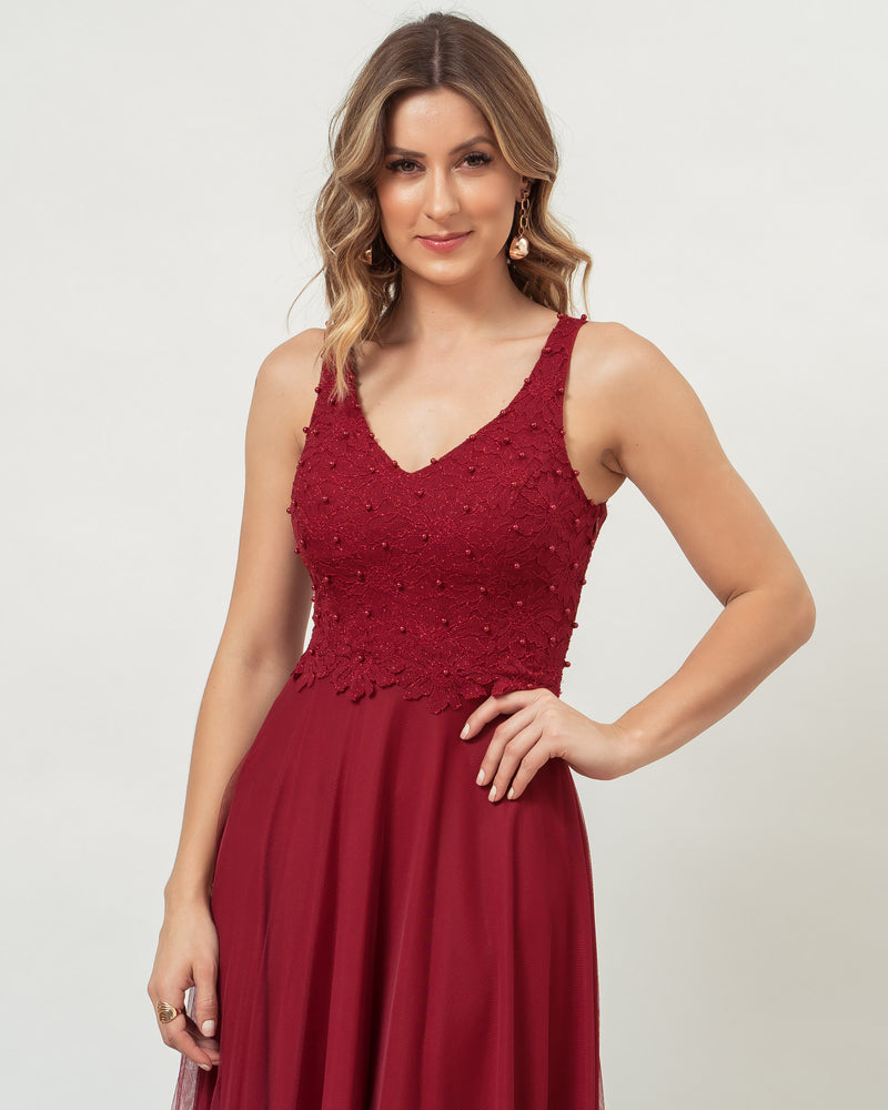 VESTIDO LONGO COR MARSALA - MILLIE - cod. 389