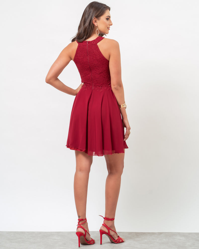 VESTIDO CURTO COR MARSALA - LÍVIA - Cod. 398