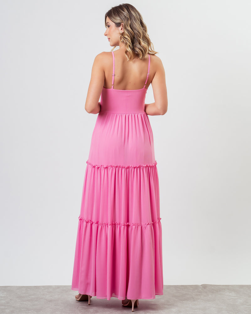 VESTIDO LONGO COR ROSA CHICLETE - LUNA - cod. 1114