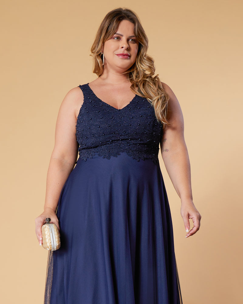 VESTIDO LONGO COR MARINHO - MILLIE - cod. 389