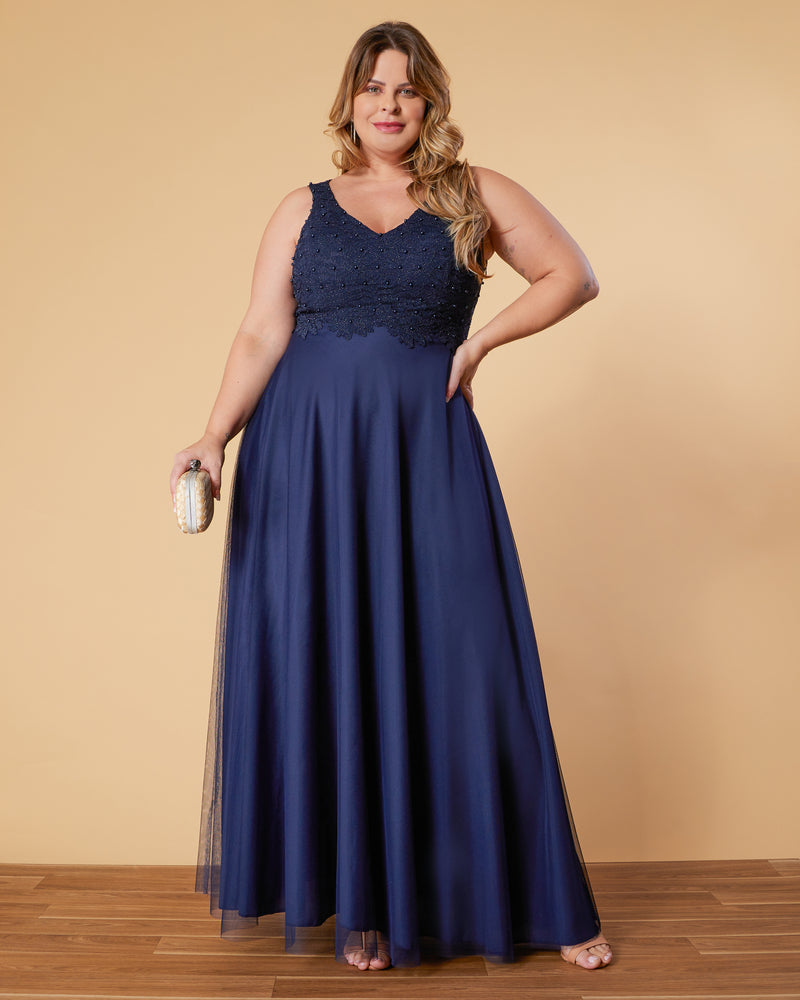 VESTIDO LONGO COR MARINHO - MILLIE - cod. 389